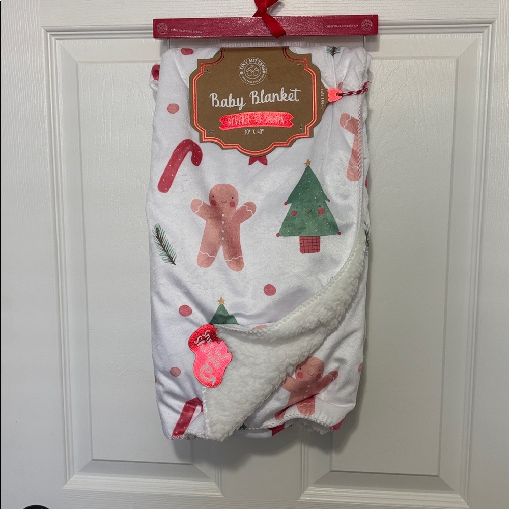 Tiny Mittens Baby Blanket Christmas Gingerbread Gifts Sherpa Reversible